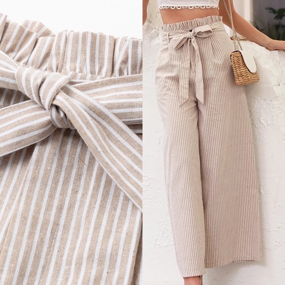 Wide Leg high Waisted Paper Bag Pants - Picture 5 of 8